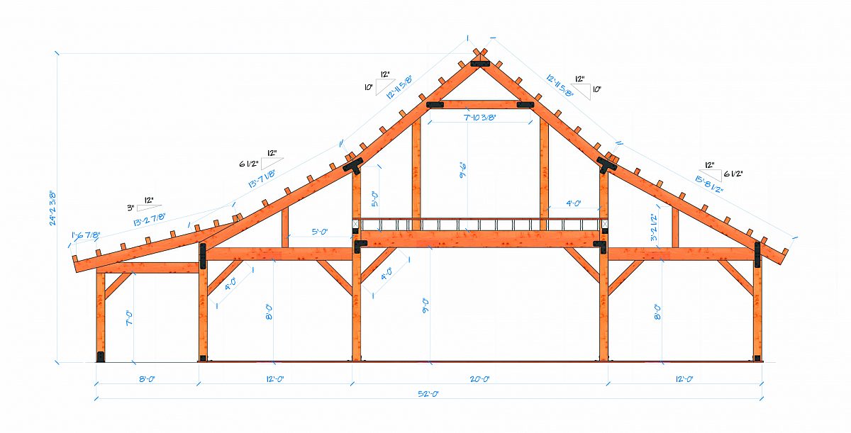 Timberlyne Butternut Barn Bent Rendering