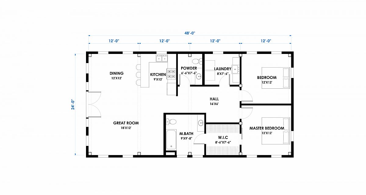 Timberlyne Hayden 24x48 1152 SF Ponderosa Floor Plan Main