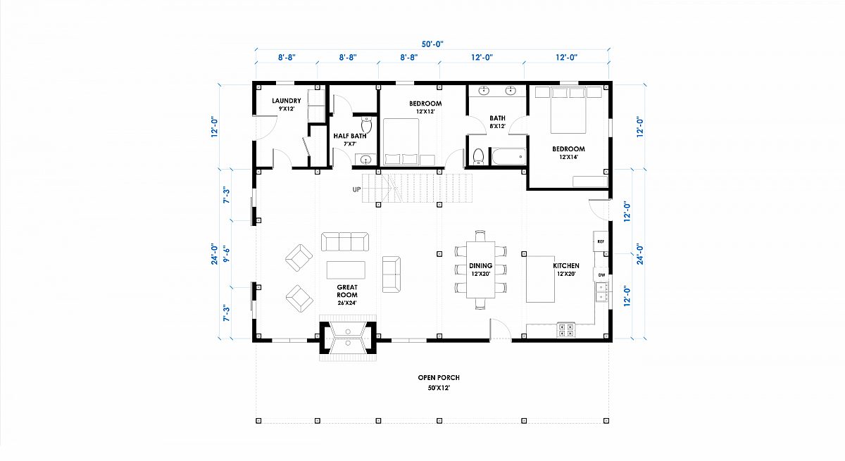 Timberlyne Hightower 36x50 2376 SF Ponderosa Floor Plan Main
