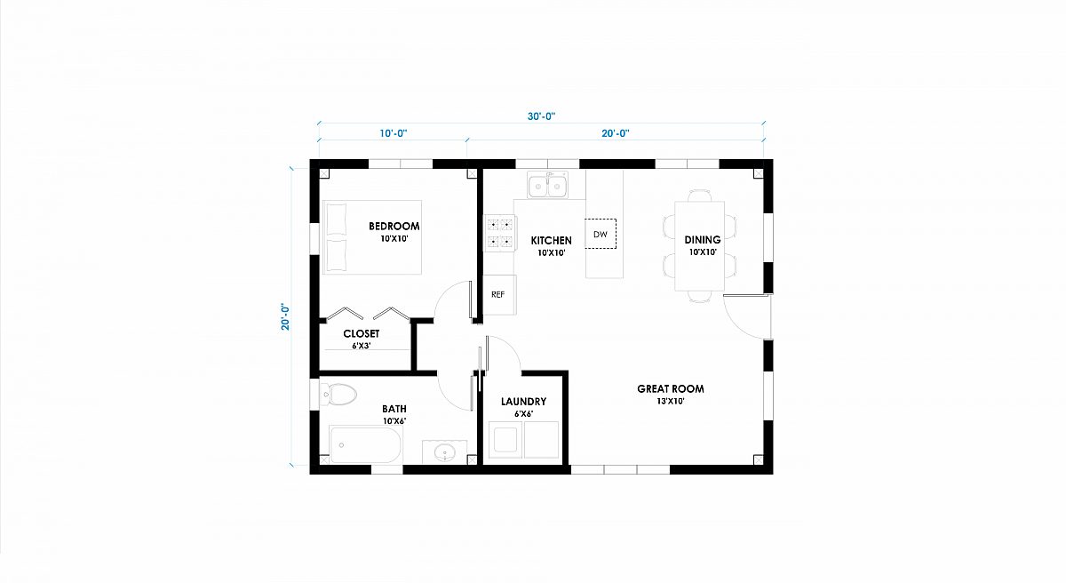 Timberlyne Teton 20x30 Tiny Home Floor Plan Main