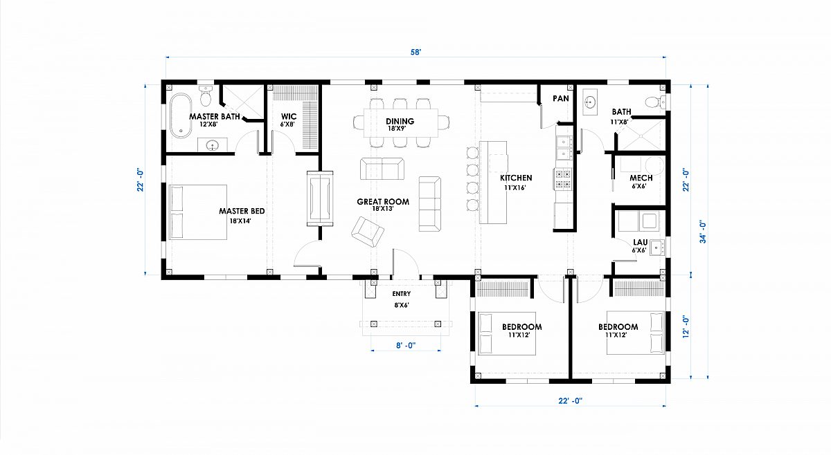 Timberlyne Cook 1450 SF Home Floor Plan Main