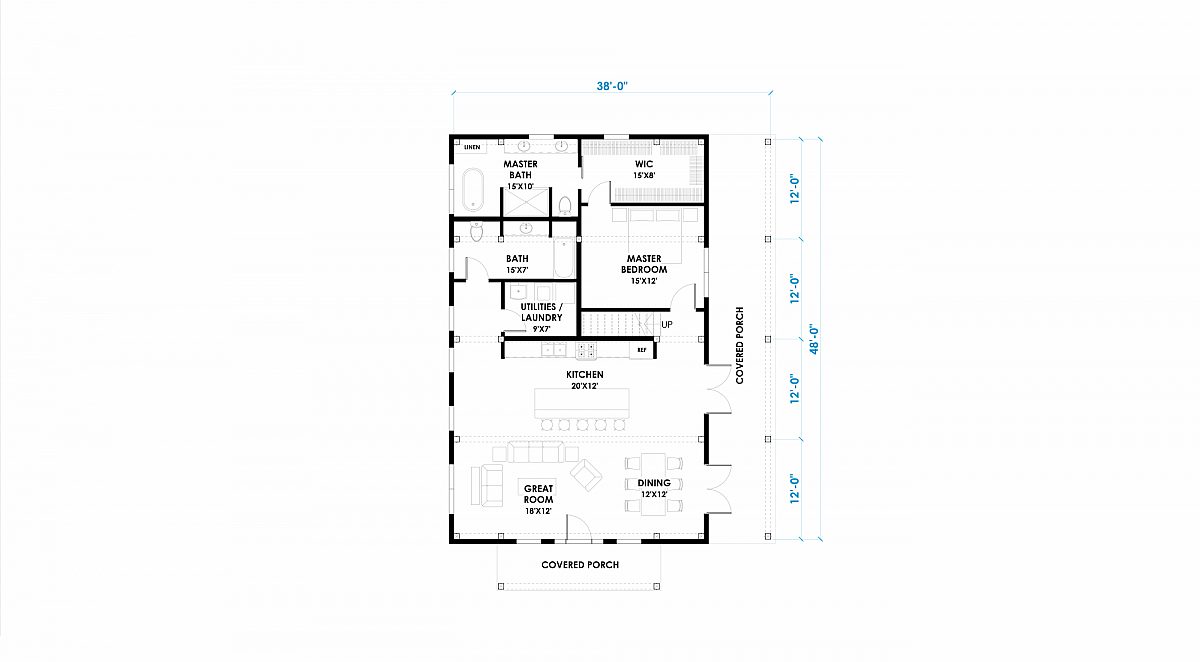 Timberlyne Grizzly 30x48 2160 SF Gambrel Floor Plan Main