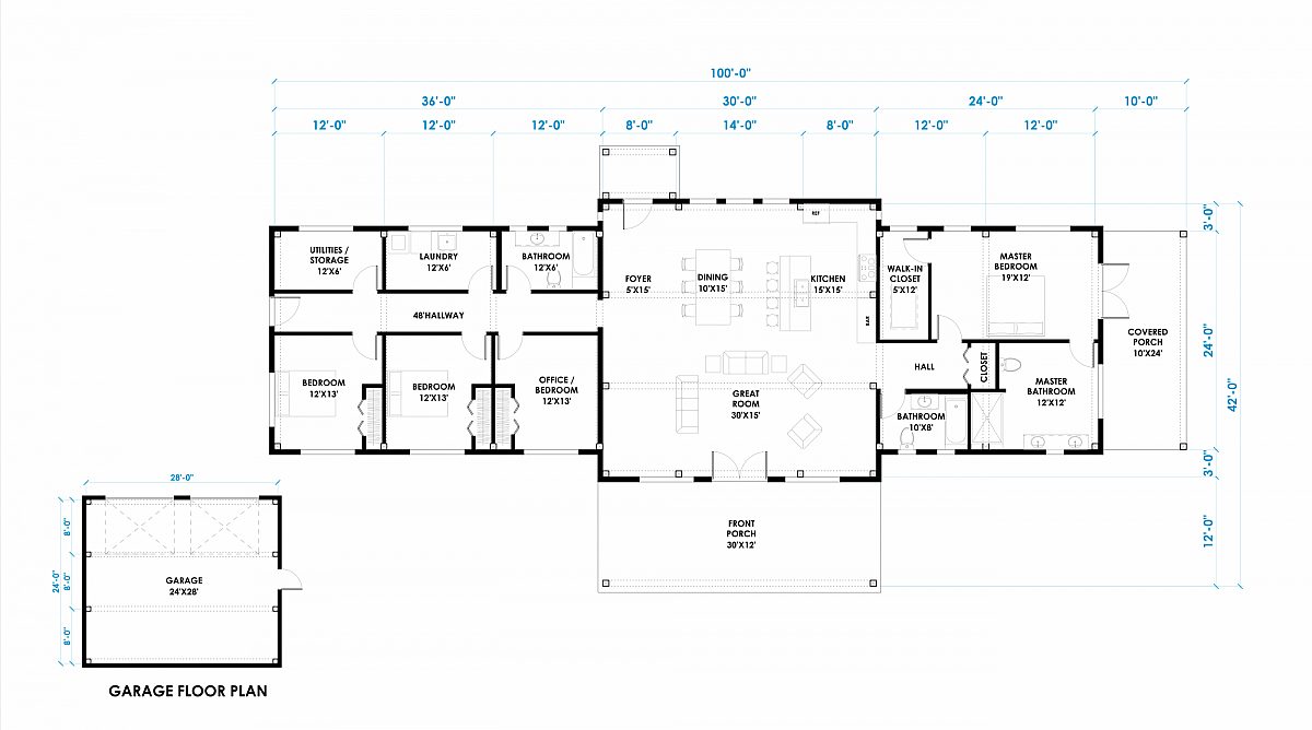Timberlyne Castner 24x90 Combination Barn Home Floor Plan Main