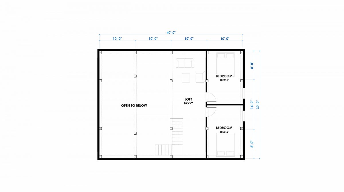 Timberlyne Hunter 30x40 1800 SF 30x40 Ponderosa Home Floor Plan Loft