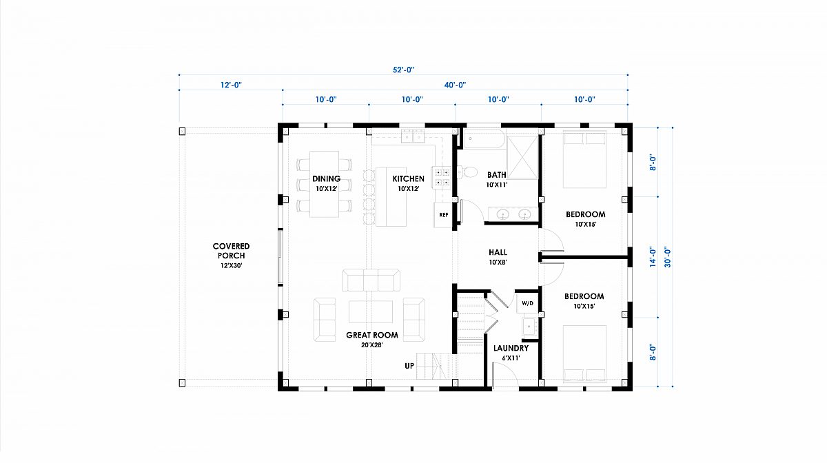 Timberlyne Hunter 30x40 1800 SF 30x40 Ponderosa Home Floor Plan Main