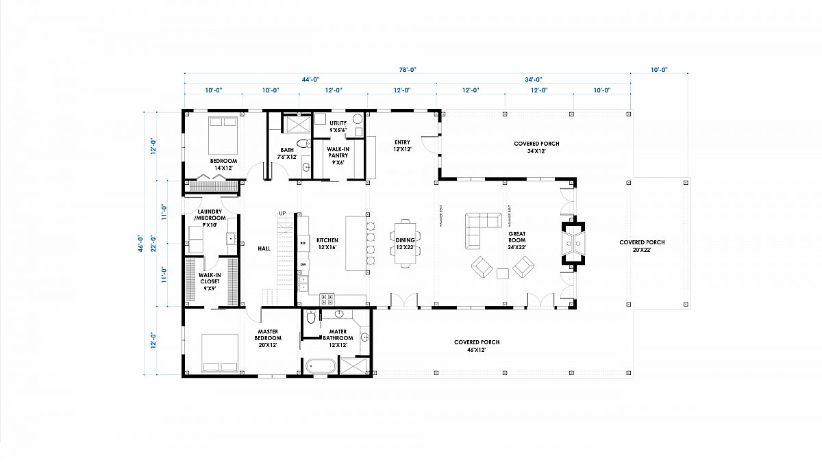 Timberlyne Witherspoon 46x68 3080 SF Western Floor Plan Main