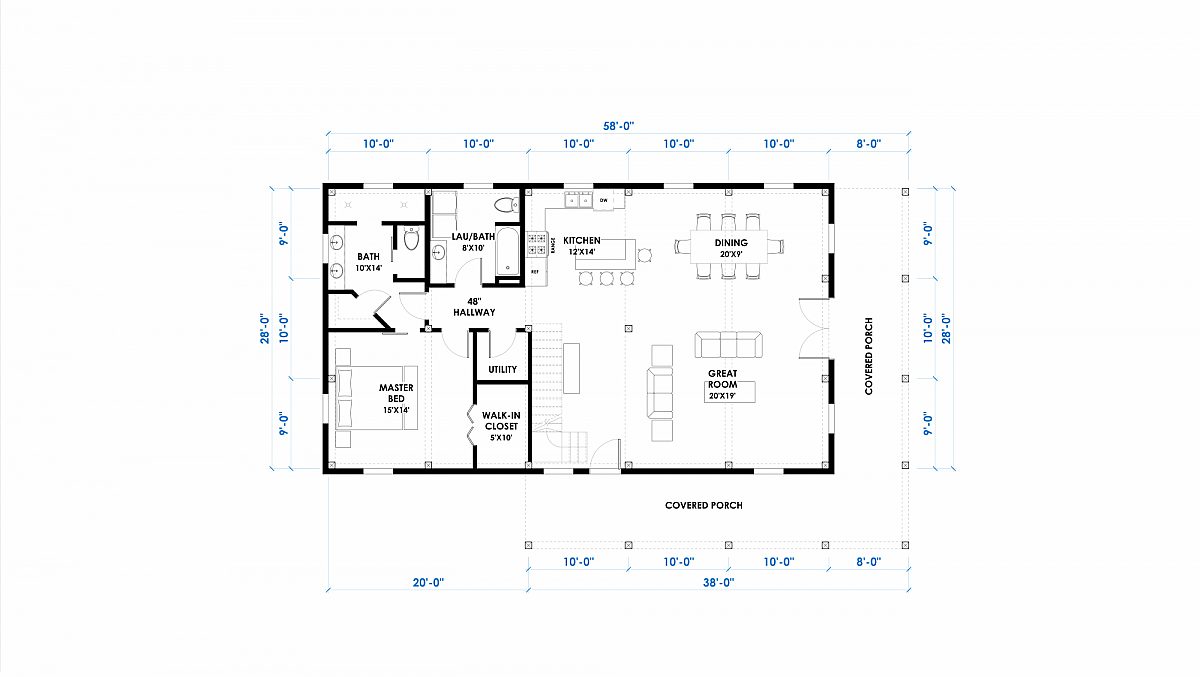 Timberly Hogan 28x50 2105 SF Ponderosa Home Floor Plan Main