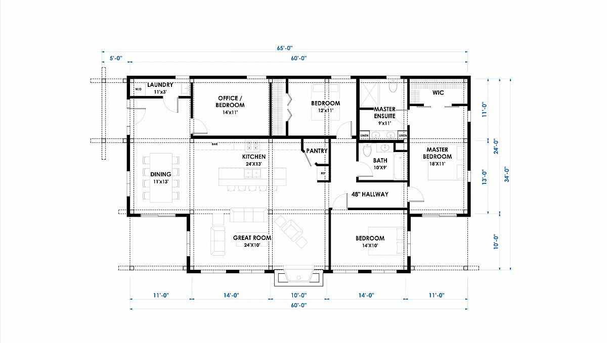 Timberlyne Rushmore 34x60 1820 SF Single Slope Home Floor Plan Main