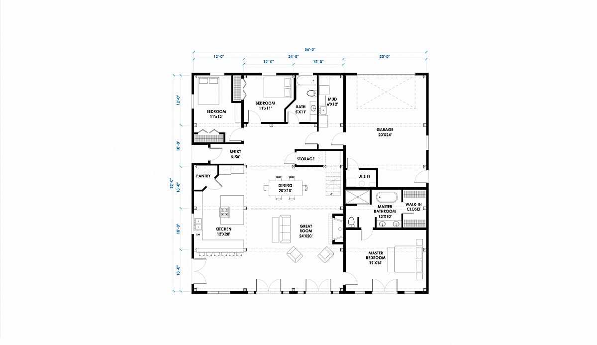 Timberlyne Greylock 56 x52 2853 SF Great Plains Gambrel Floor Plan Main