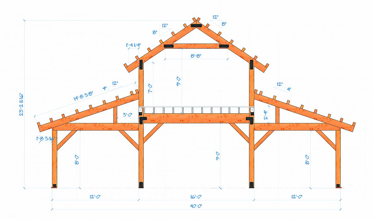 Timberlyne Laurel Barn Bent Rendering
