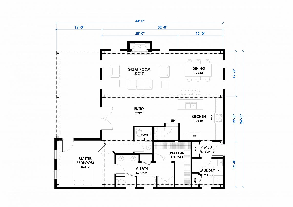 Timberlyne Calabasas 36 x44 1920 SF Combination Floor Plan Main