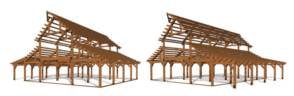 Barn package timber frame fullframes 44x48 great plains western horse barn
