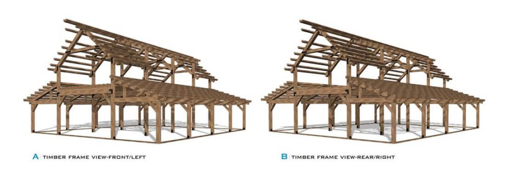 Barn package timber frame front and rear view 44x48 great plains western horse barn