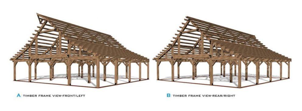 Barn package timber frame front and rear view 48x48 ponderosa country barn