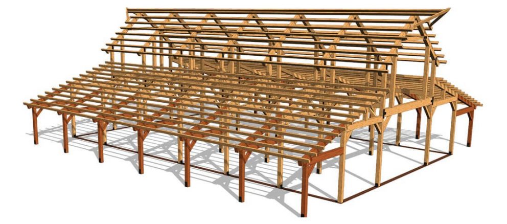 Barn package timber frame fullframe 2 44x72 great plains western horse barn