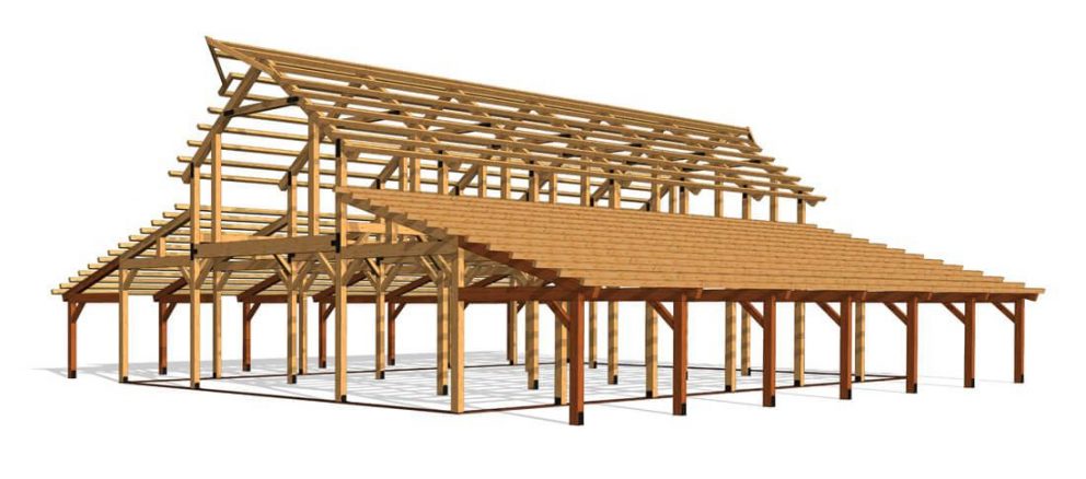 Barn package timber frame fullframe 44x72 great plains western horse barn
