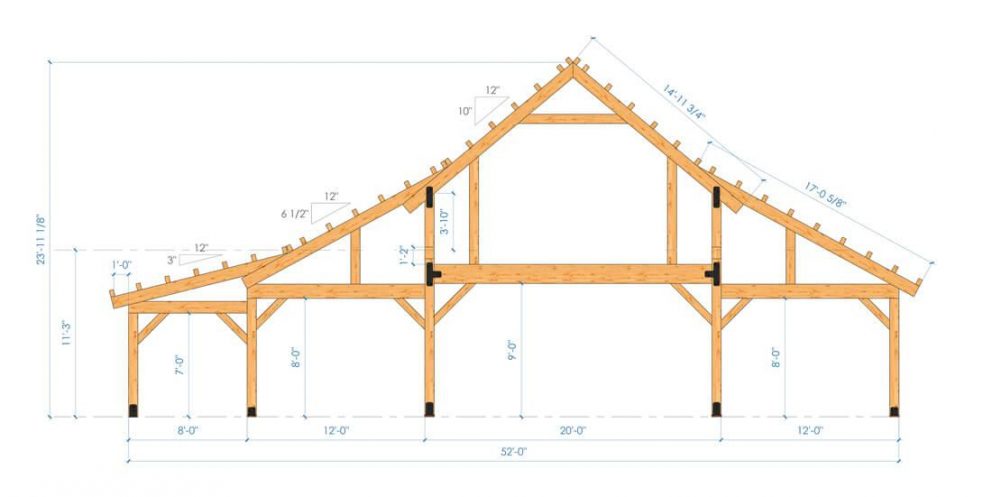 Barn package timber frame bent design 44x60 ponderosa country barn