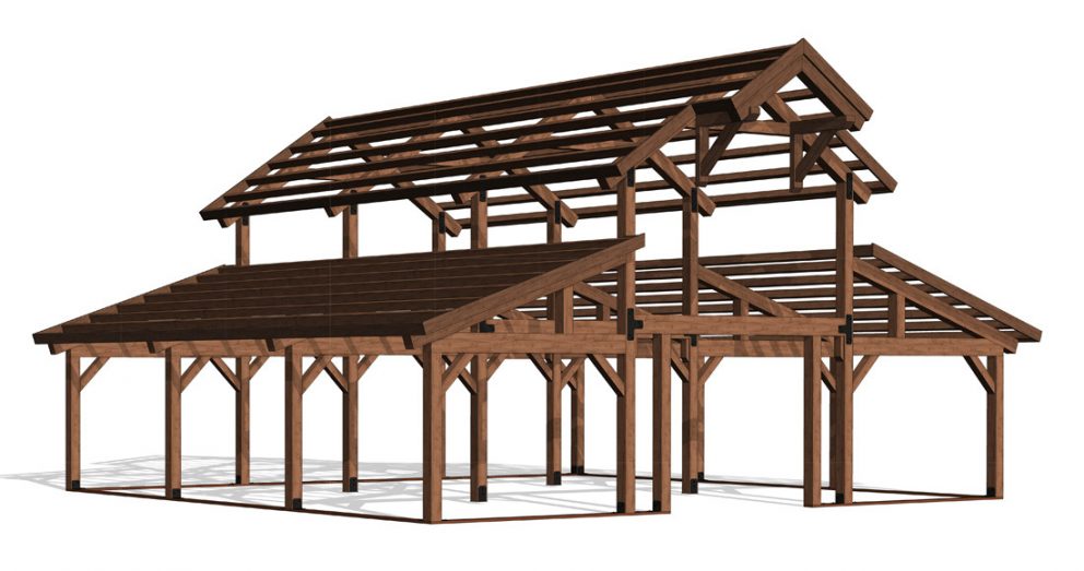 Barn package timber frame frame 40x36 great plains western horse barn
