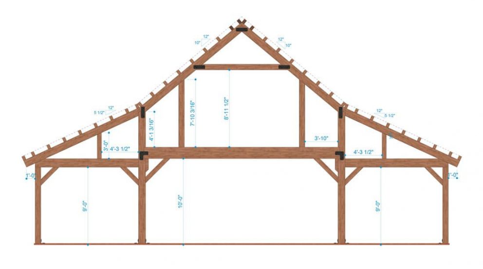 Barn package timber frame bent design 48x48 ponderosa country barn