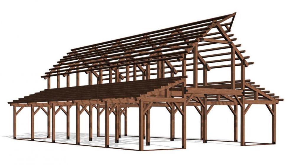 Barn package timber frame full frame 44x60 great plains western horse barn
