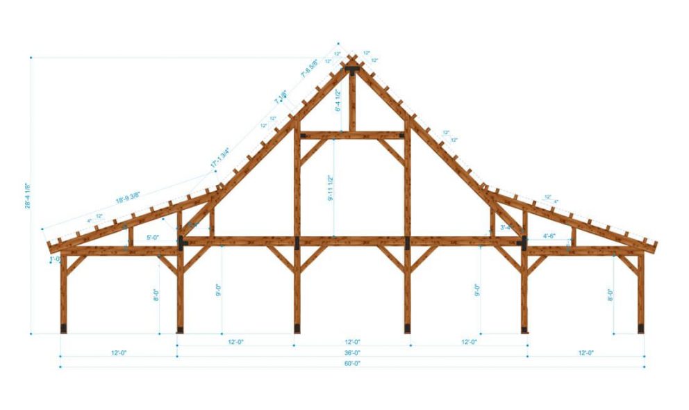 Barn package timber bent design 36x48 great plains eastern horse barn