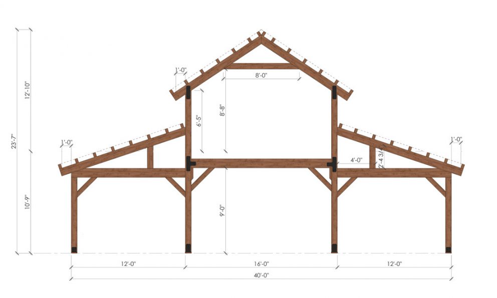 Barn package timber frame bent 40x36 great plains western horse barn