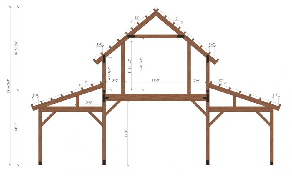 Barn package timber frame bent design 44x60 great plains western horse barn