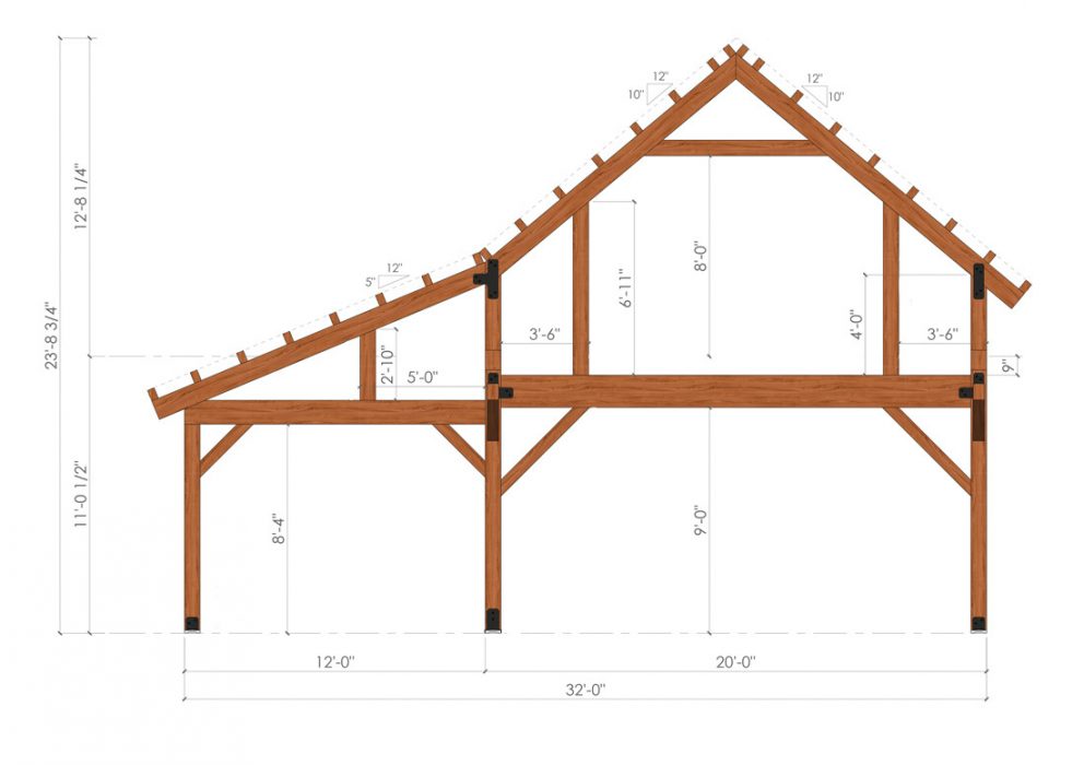 Barn package timber frame bent design 32x48 ponderosa country barn