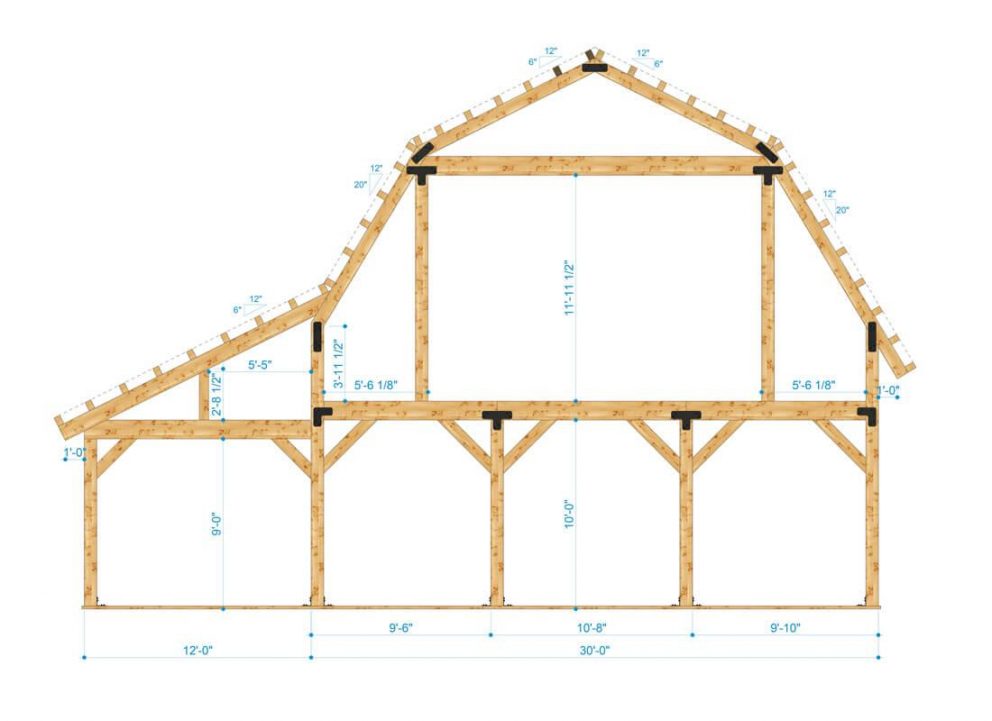 Barn package timber frame bent design 42x48 great plains gambrel barn