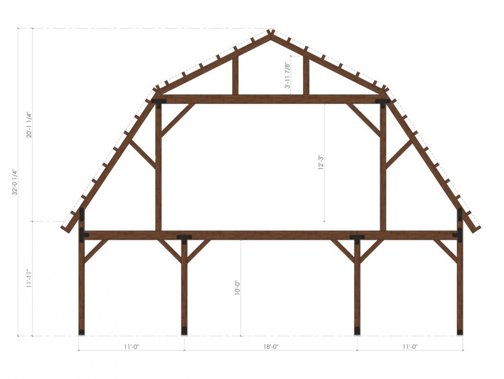 Barn package timber frame bent design 40x60 great plains gambrel barn