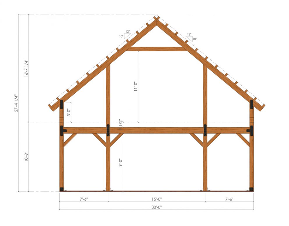 Barn package timber frame bent design 30x60 ponderosa country barn
