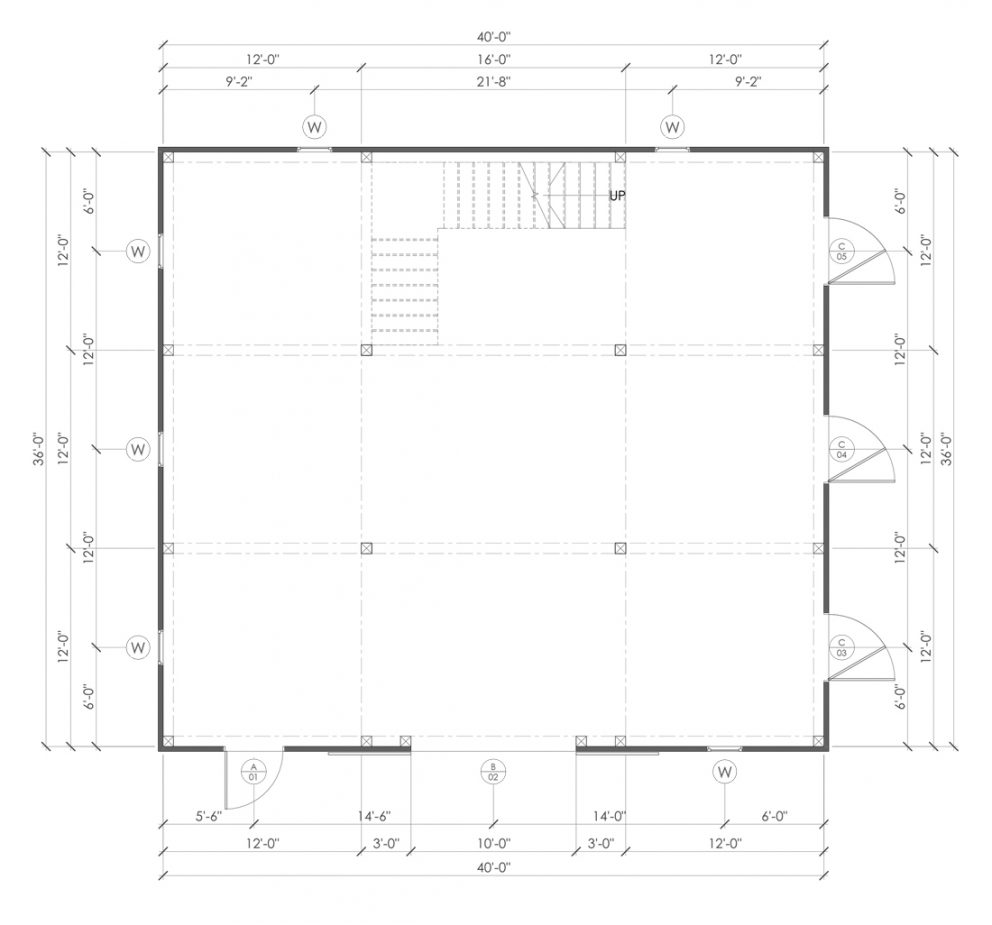 Barn package timber frame post layout 40x36 great plains western horse barn