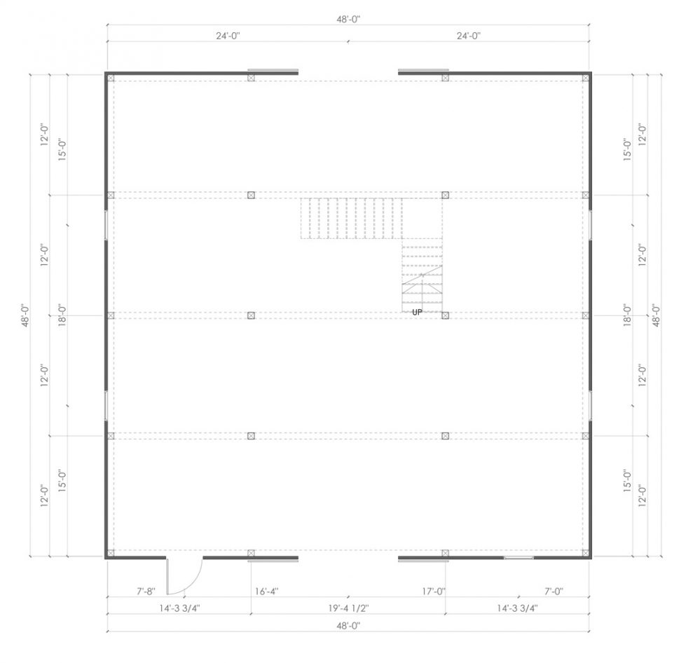 Barn package timber frame post layout 48x48 great plains western horse barn