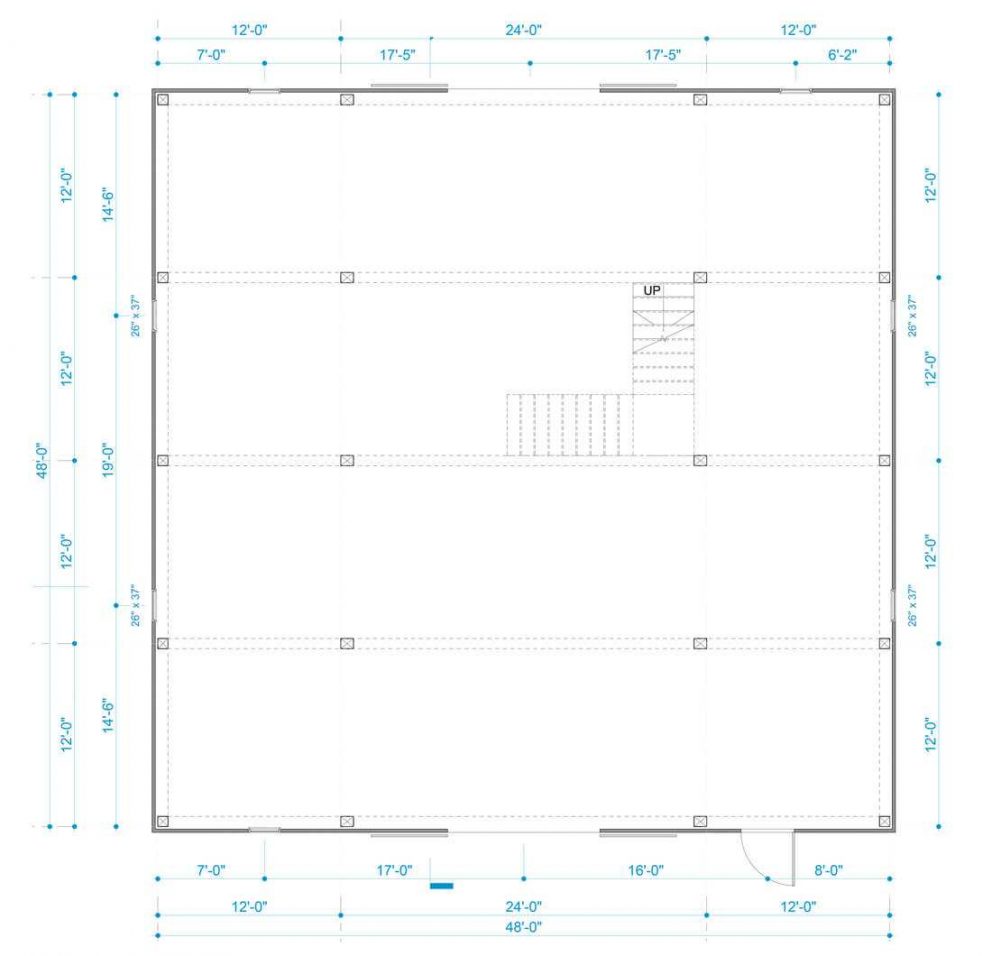 Barn package timber frame post layout 48x48 ponderosa country barn
